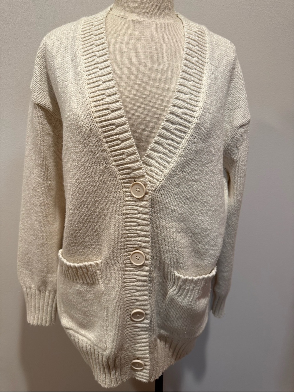 American Eagle Outfitters Oversized Cream Button-Up Pocket Cardigan